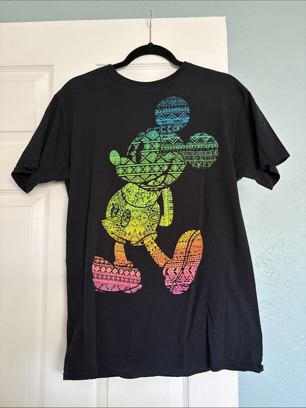 Disney Black Short Sleeve Tee with Rainbow Mickey Graphic